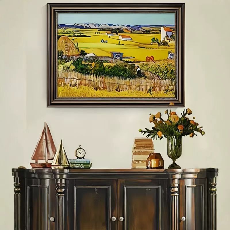 美式玄关柜装饰画梵高丰收手绘油画客厅挂画莫奈客厅背景墙挂画