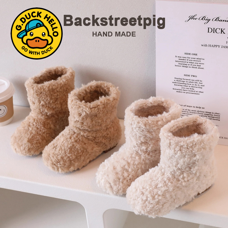 小黄鸭韩国女童靴休闲加绒保暖毛毛儿童女童鞋子短靴舒适宝宝鞋防