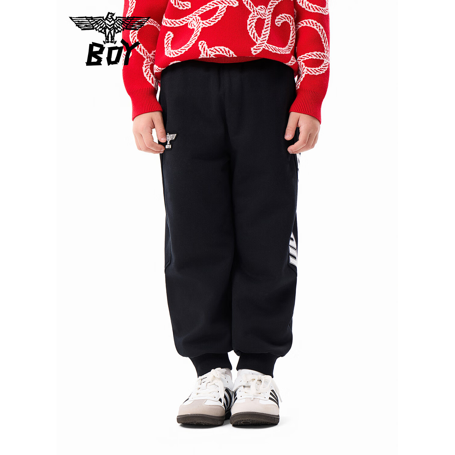 BOY JUNIOR男童针织长裤秋冬款休闲裤洋气运动裤中大童纯棉长裤
