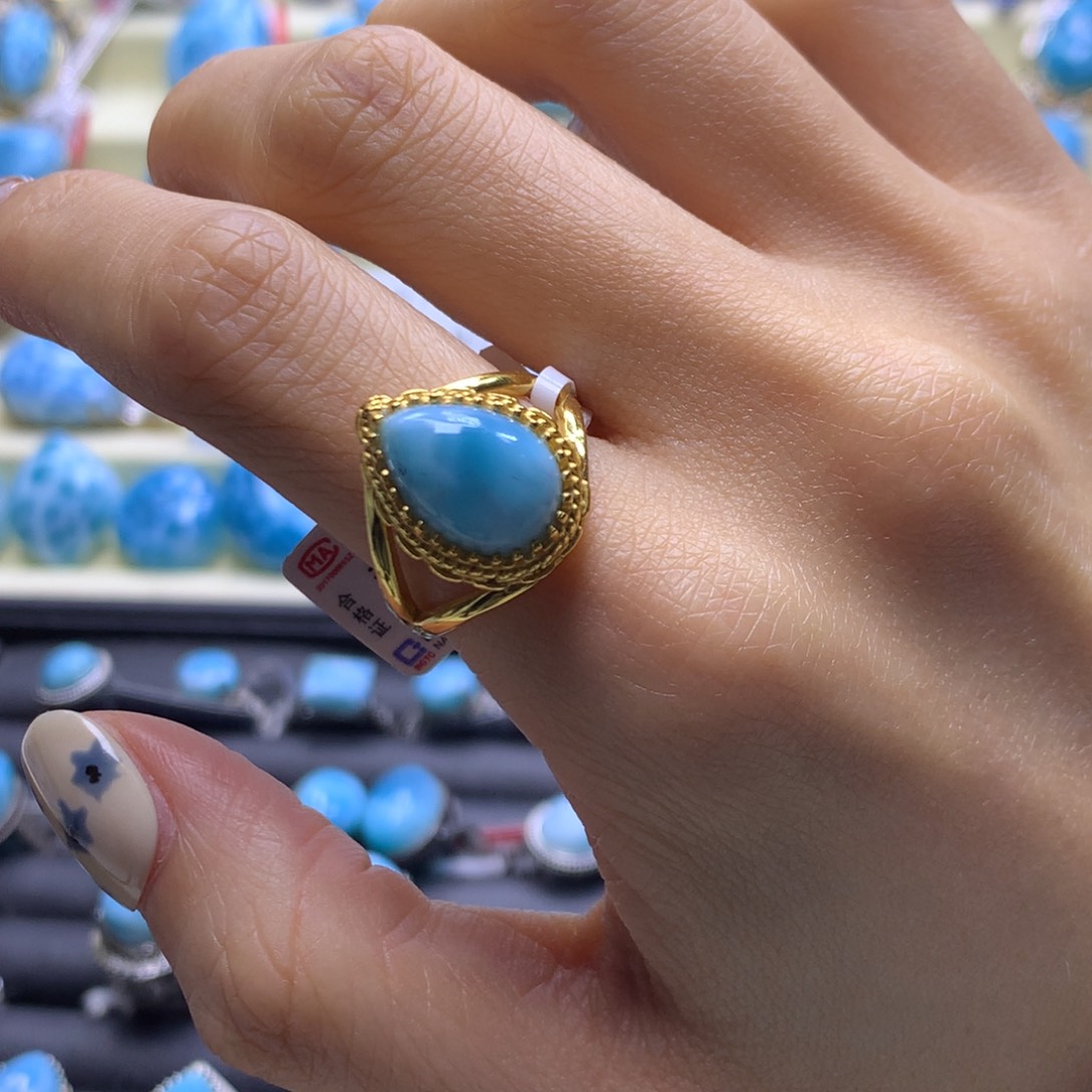 针钠钙石（海纹石）未镶嵌戒指水滴戒指色差略异