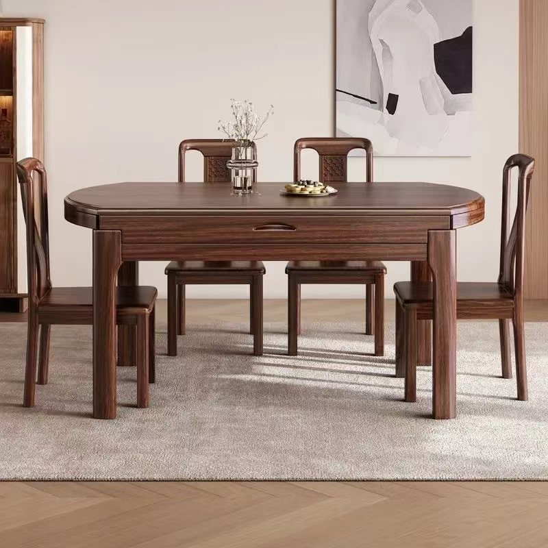 乌金实木餐桌餐桌椅组合家用方圆两用伸缩折叠小户型饭桌中式桌子