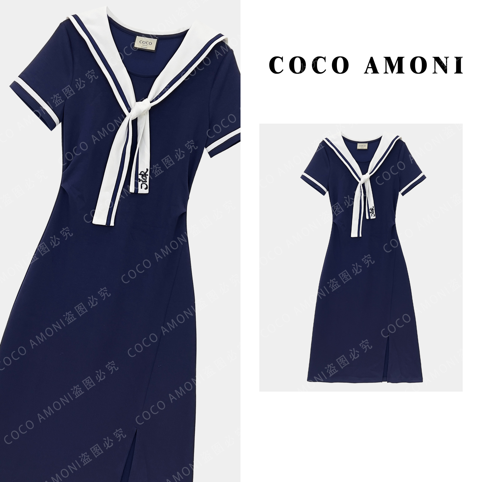 时尚设计师原创新款高级感女装拼接蝴蝶结显瘦气质连衣裙AC854