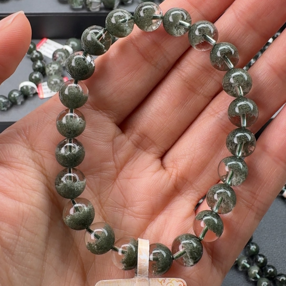 手链未镶嵌水晶天然绿幽灵聚宝盆毕业级8.5