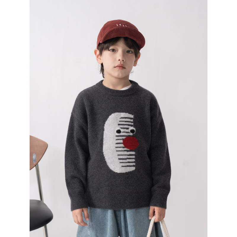潘玲珑·【100%羊绒】男童羊绒衫儿童梳子卡通圆领加厚男孩毛衣L