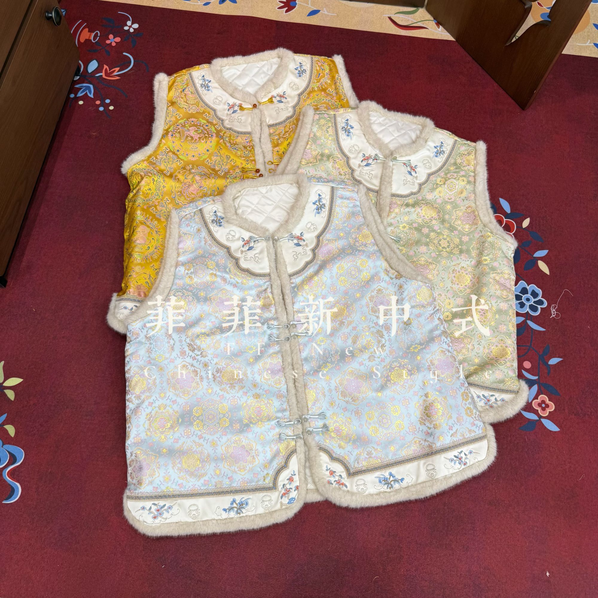 【云翎织梦】秋冬新中式宋锦加棉环保毛刺绣绣花定位里衬中国风马甲