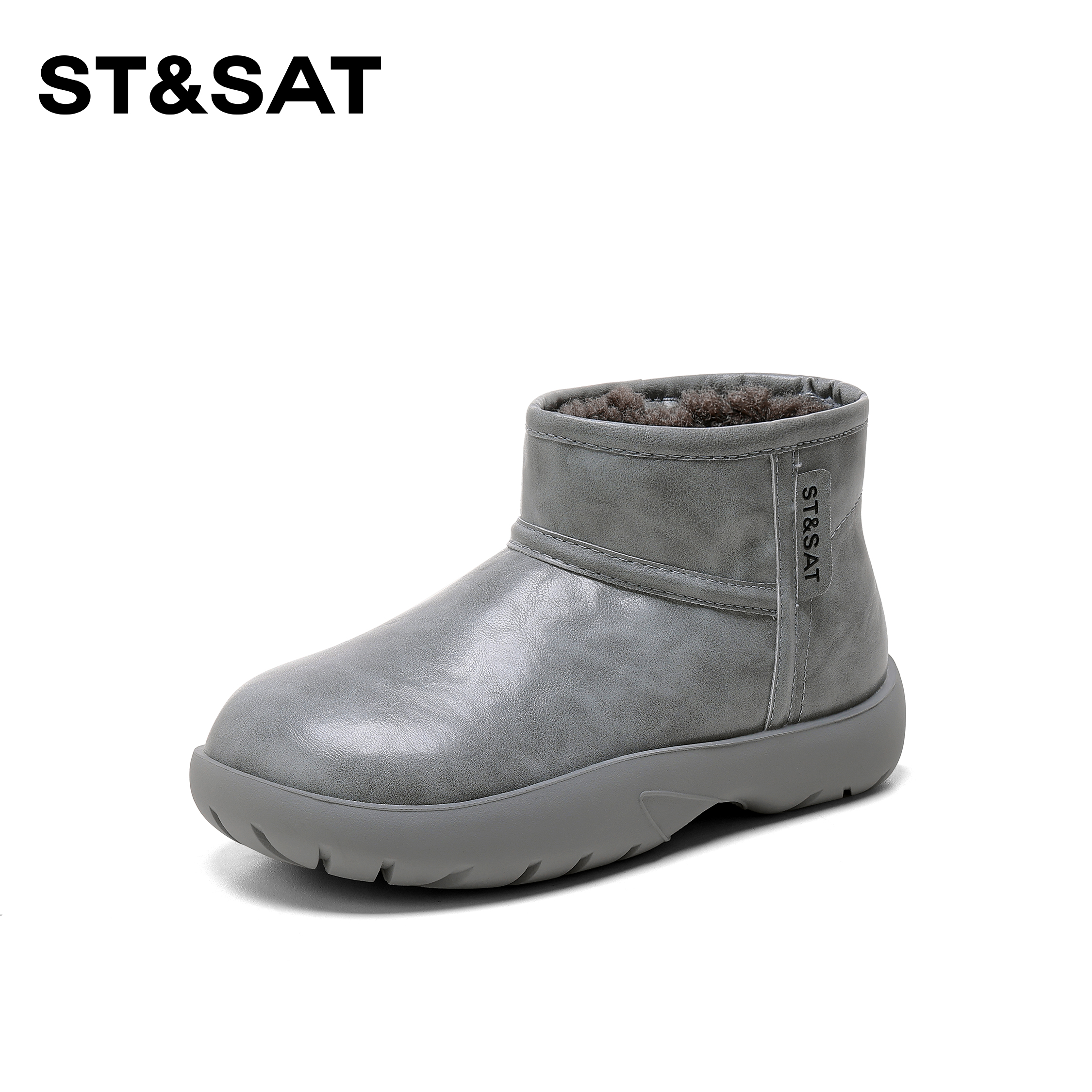 St&Sat/星期六时尚加绒雪地靴女2026年新款皮面加厚保暖休闲靴子