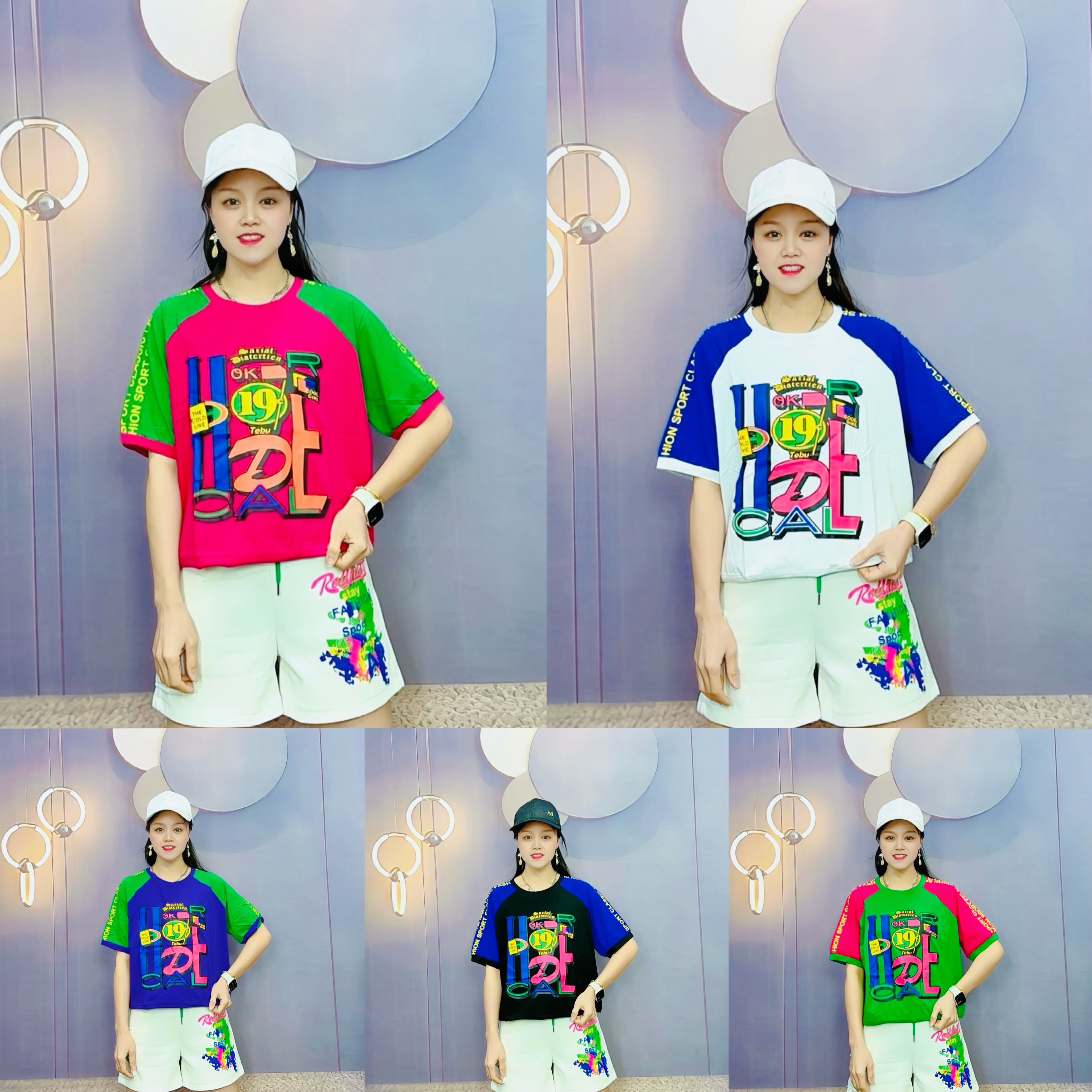 拼接圆领短袖印花宽松显瘦遮肉型T H.3303韩版时尚休闲短袖潮流