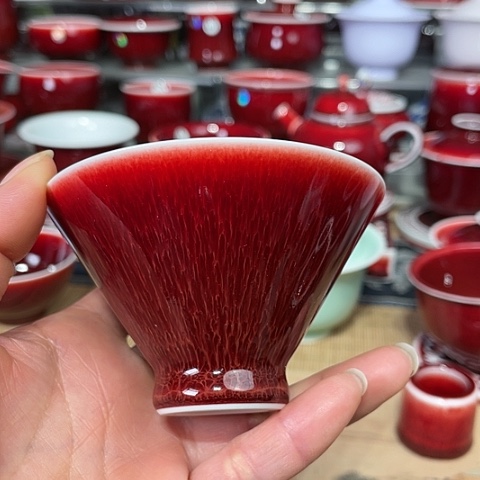 景德镇陶瓷红马坊高脚斗笠杯