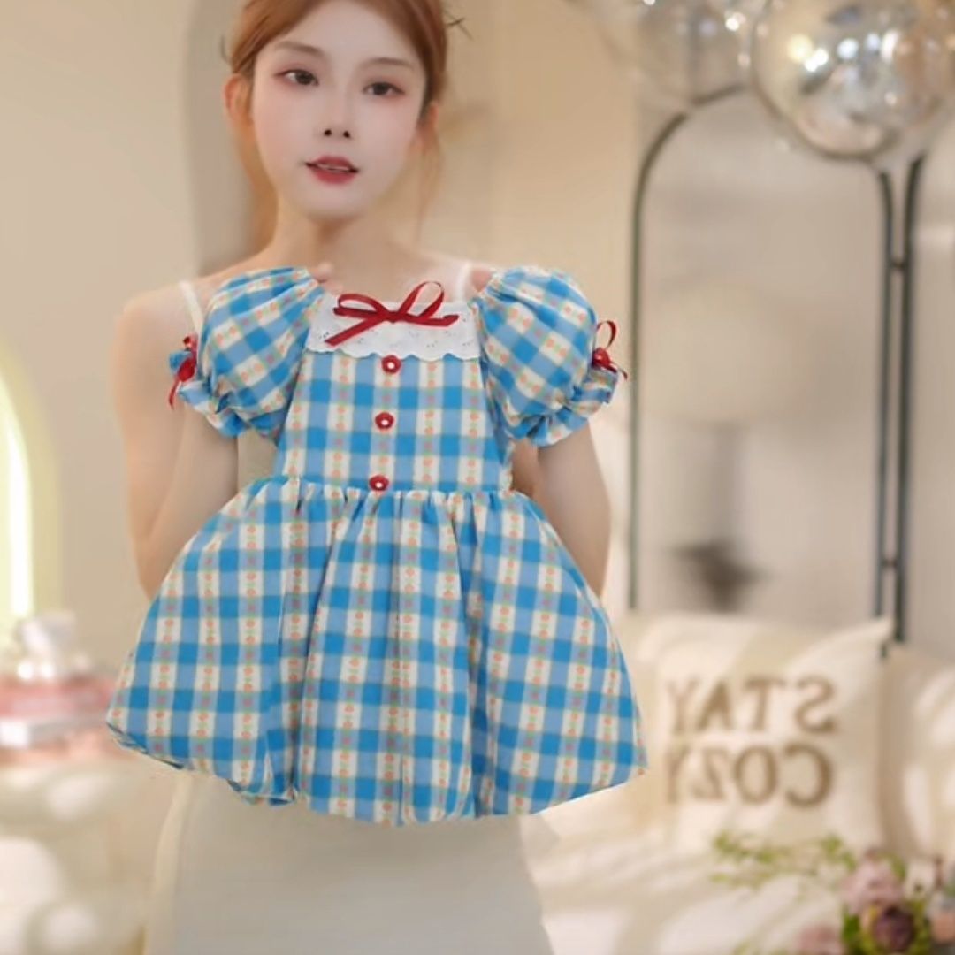 夏季女法式公主风休闲风连衣裙蓬蓬裙子童装女童套装夏装宝宝甜美