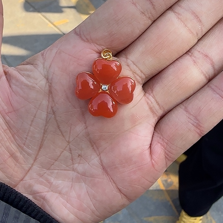 南红玛瑙银S925镀金镶嵌颈饰