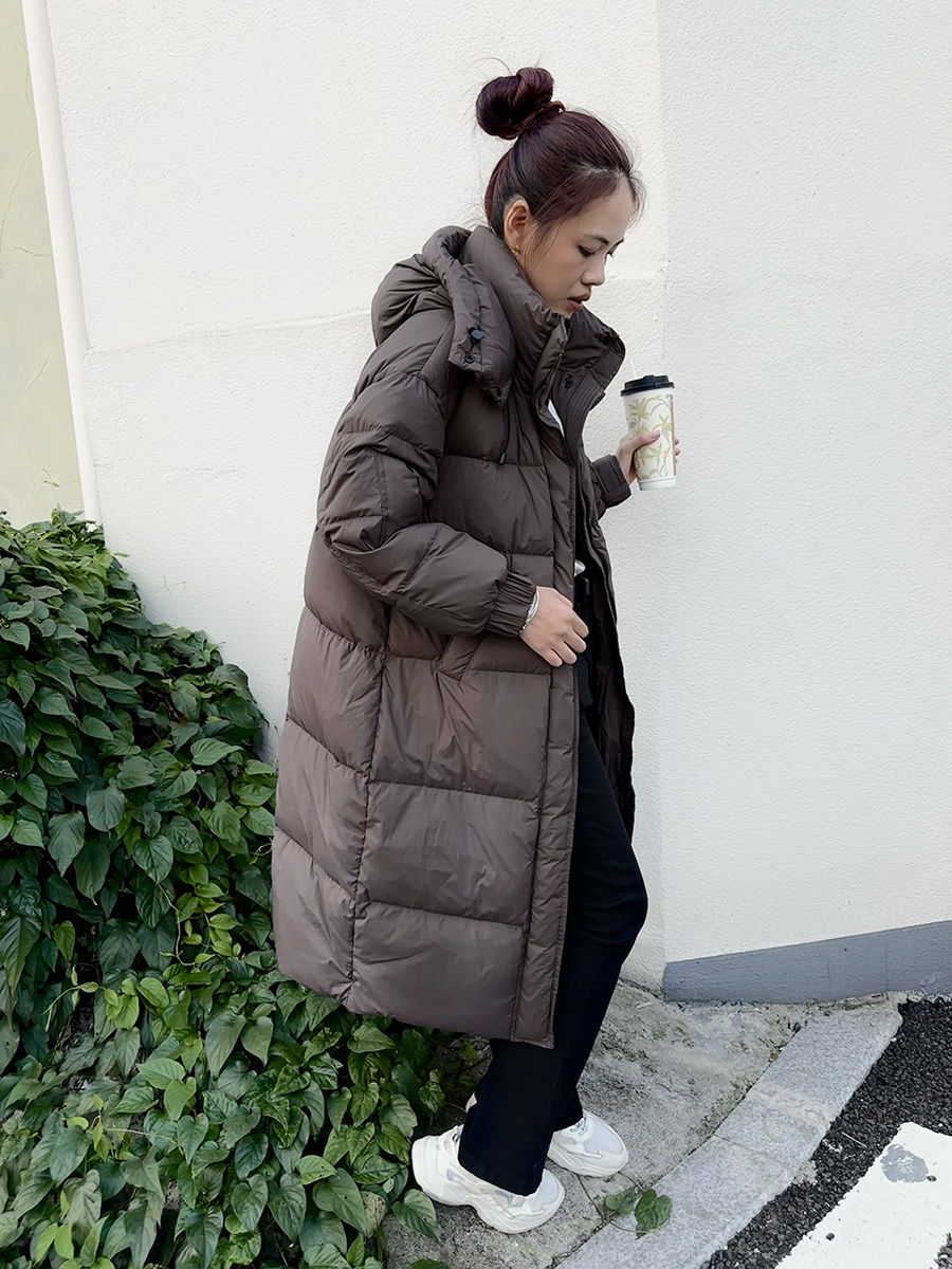 漫步家冬季新款过膝长款连帽羽绒服女韩版白鸭绒加厚外套8022