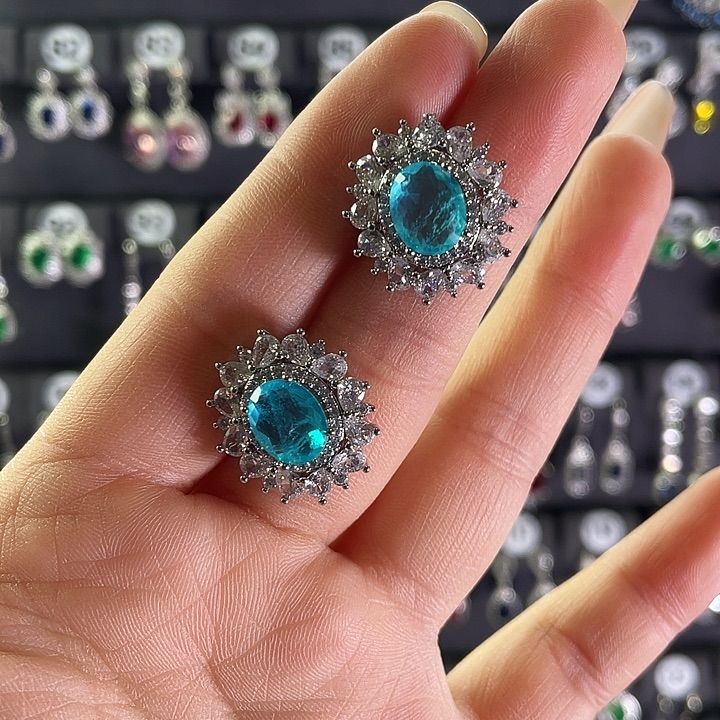 耳饰银S925镶嵌帕拉依巴碧玺