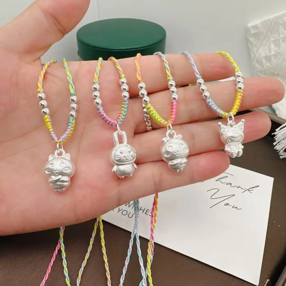 吊坠足银 chiikawa乌萨奇小八吉伊足银999纯银项链吊坠编织绳礼物