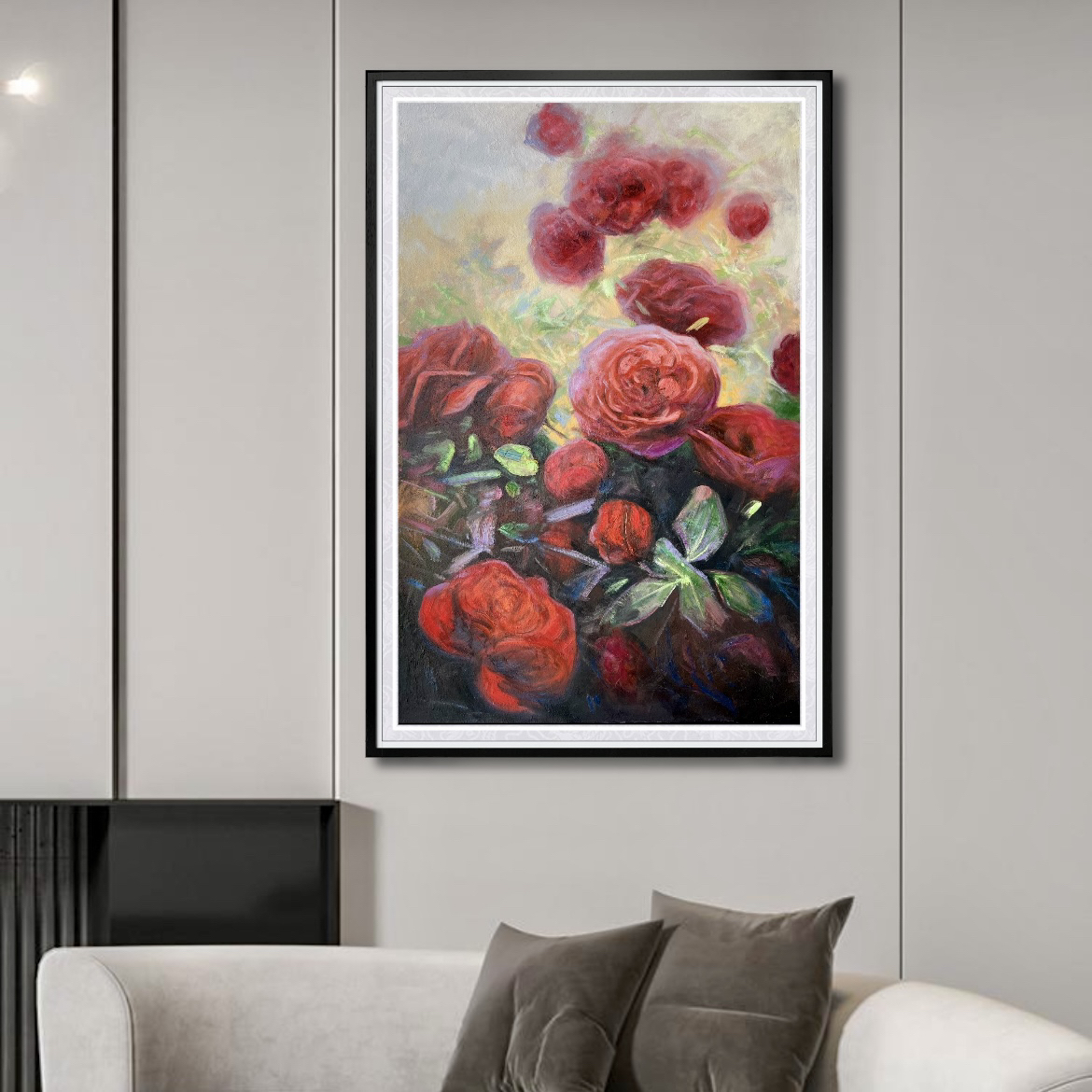 纯手绘花卉油画风客厅玄关卧室装饰画花开富贵80*130厘米