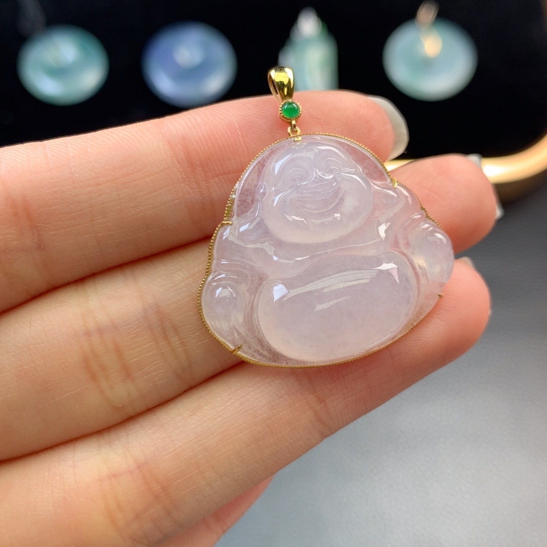 翡翠18K金镶嵌挂件48小时鉴赏期  退货不扣服务费