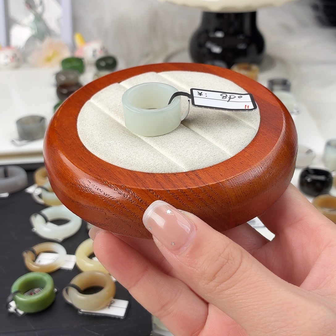 和田玉未镶嵌戒指Q38奶白圆切内径17.4