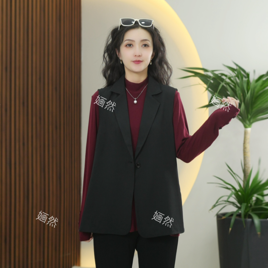 三醋酸马甲女大码西装领抗皱显瘦气质知性简约秋季百搭坎肩外搭