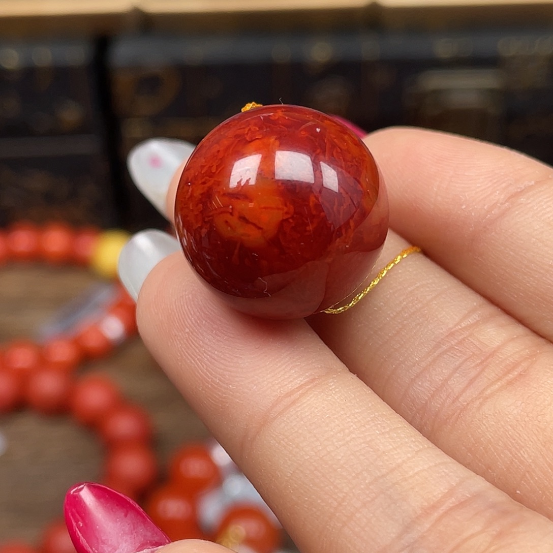 南红玛瑙未镶嵌吊坠(不含链)传承级 瓦西牛血妖艳火焰纹卡19mm