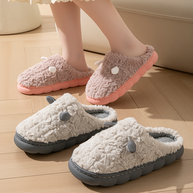 棉拖鞋女秋冬季2025新款室内居家保暖防滑棉拖男耳朵款毛绒L006