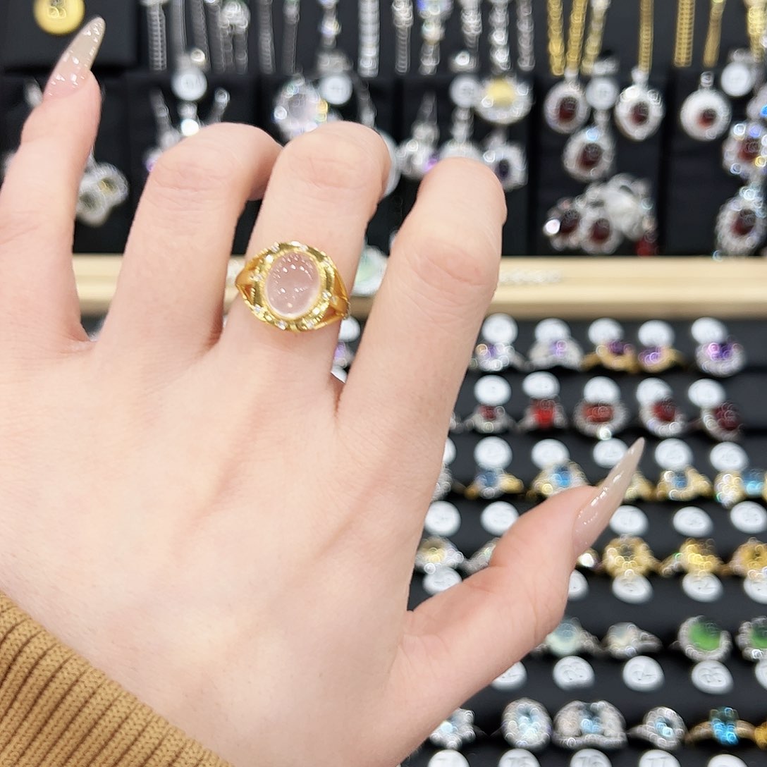 芙蓉石戒指银S925镶嵌戒指