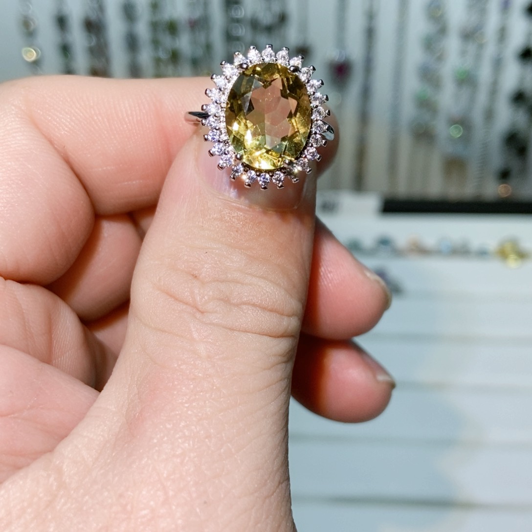 绿水晶戒指银S925镶嵌