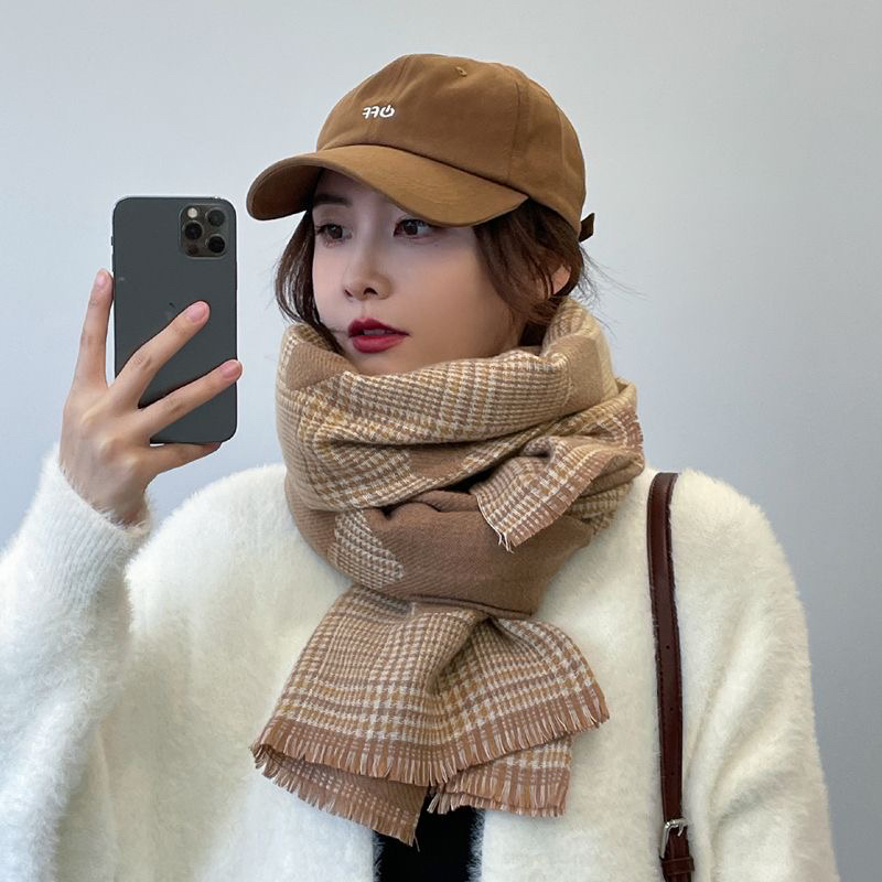 新款千鸟格针织面罩秋冬韩版百搭防风保暖多功能围脖护颈脖套围巾