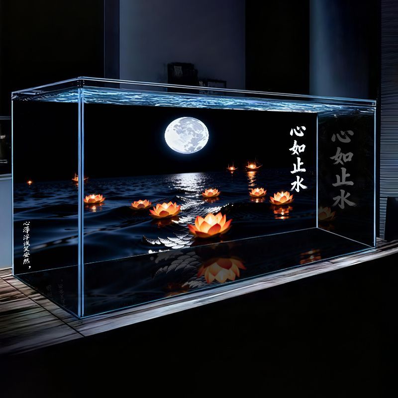 鱼缸背景贴纸立体背景图高清水族箱风生水装饰画造景装饰壁纸单面