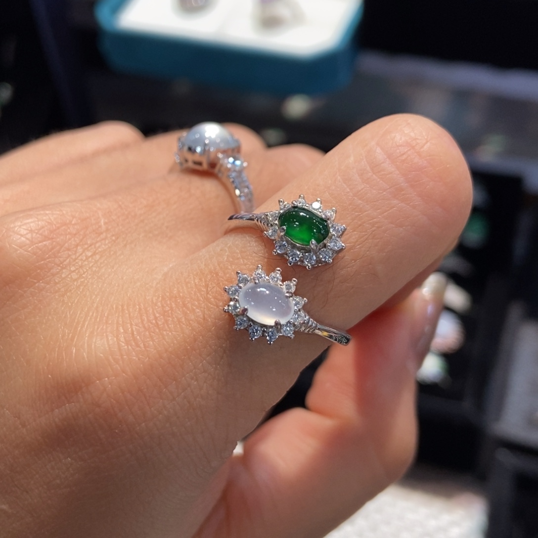 翡翠银S925镶嵌戒指天然缅甸