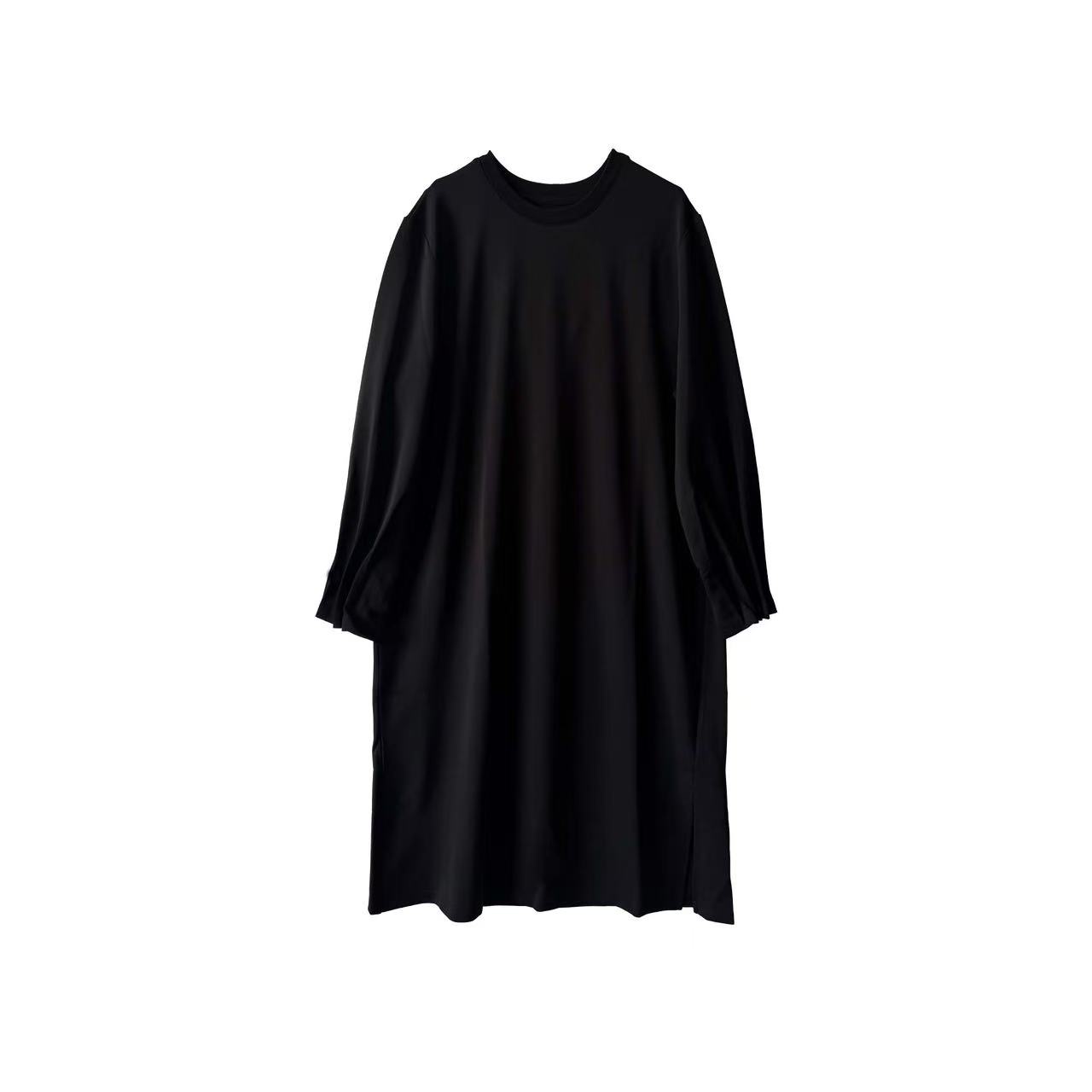 胖mm大码女装圆领落肩袖赫本风H型连衣裙