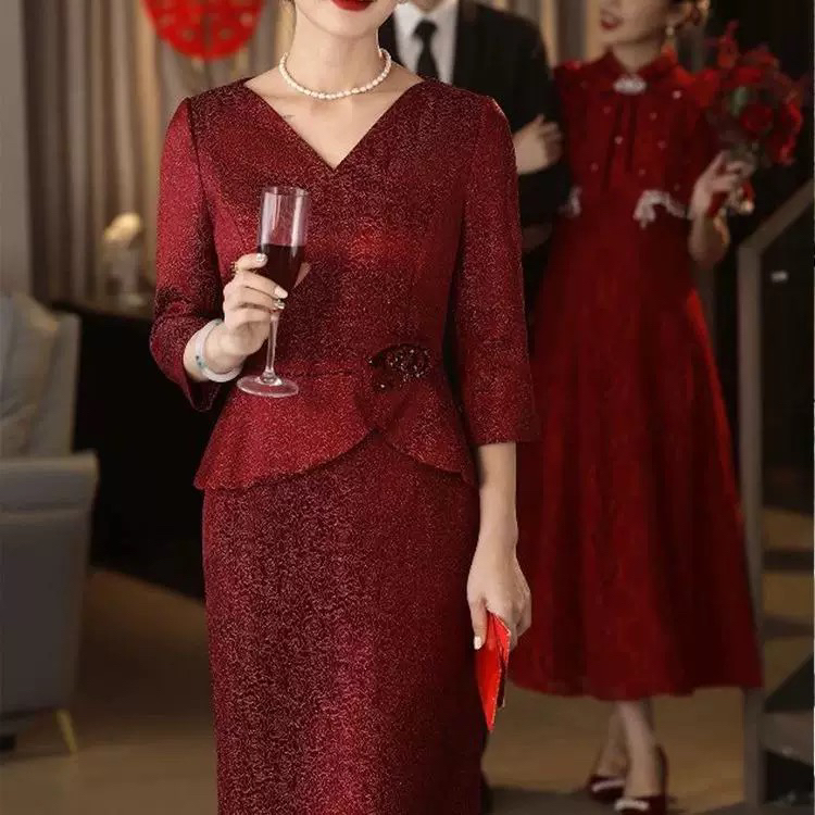 9788-喜婆婆婚宴装2025新款气质高档十月喜妈妈婚宴礼服高端轻奢