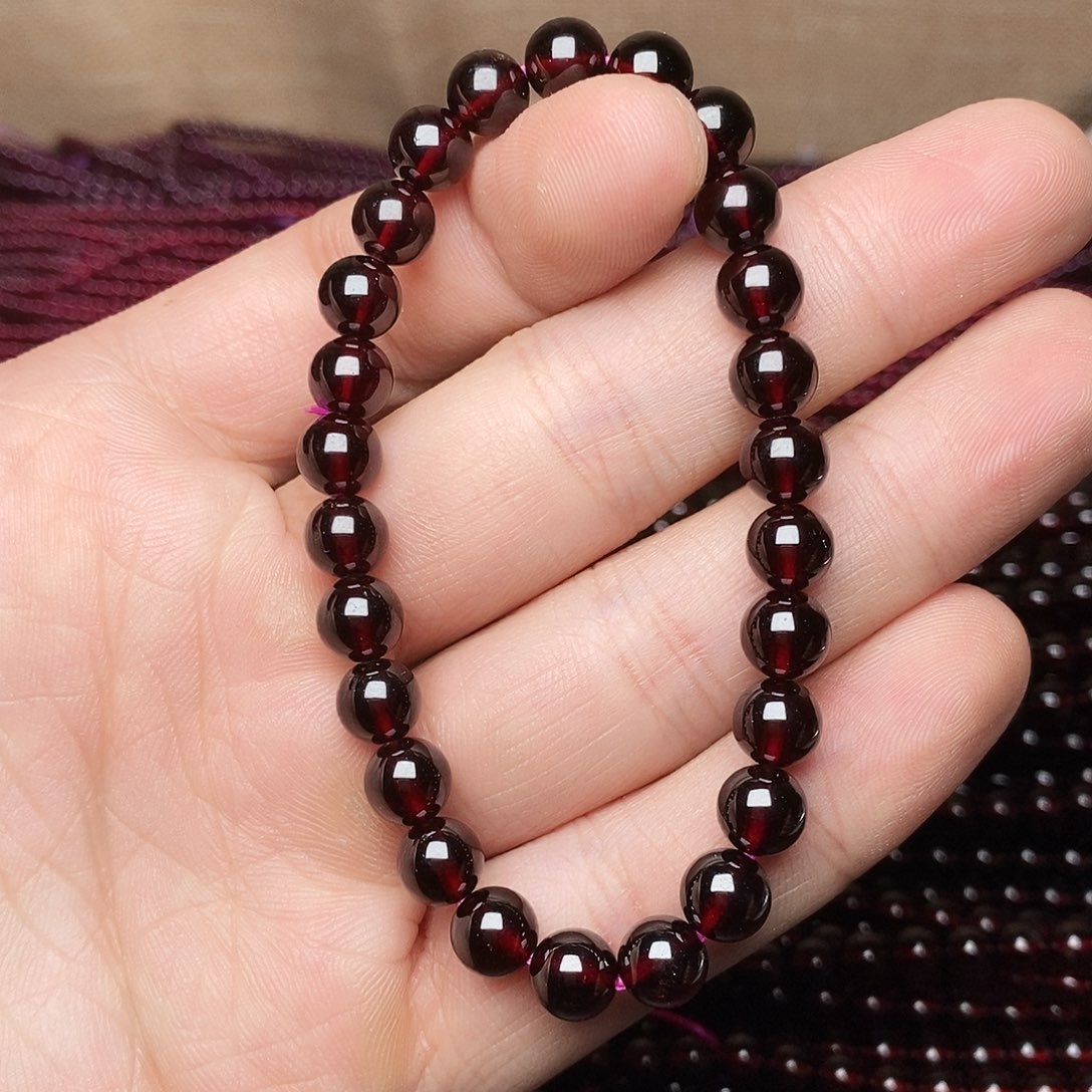 未镶嵌石榴石手链卡7➕高品质净体酒红单圈