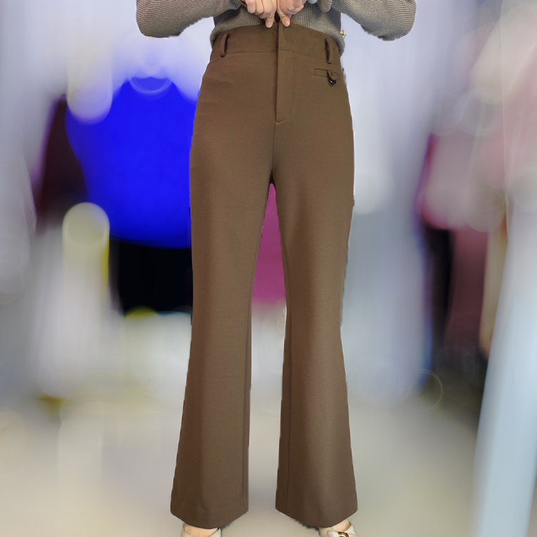 【小秋】CC+2025早秋新款咖色莱赛尔高腰针织四面弹微喇裤2722-229