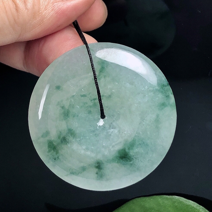 缅甸天然翡翠A货，冰飘花平安扣吊坠冰透官方正品厚平安扣翡翠挂坠