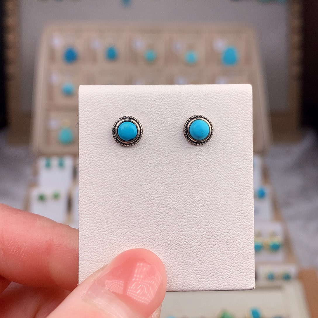 绿松石耳饰银S925镶嵌