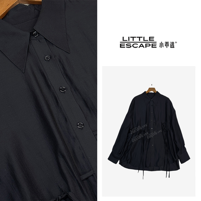 小乖逃X迷雾黑色白色衬衫丝带醋酸衬衫褶皱流苏透气丝带S25007