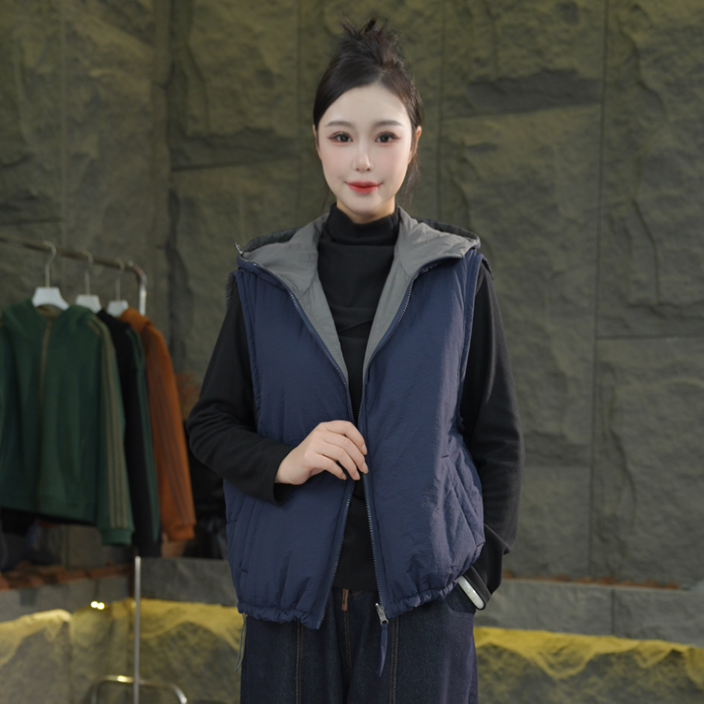 两面穿秋冬新款防水纯色通勤风马夹户外连帽秋季短款休闲棉马甲