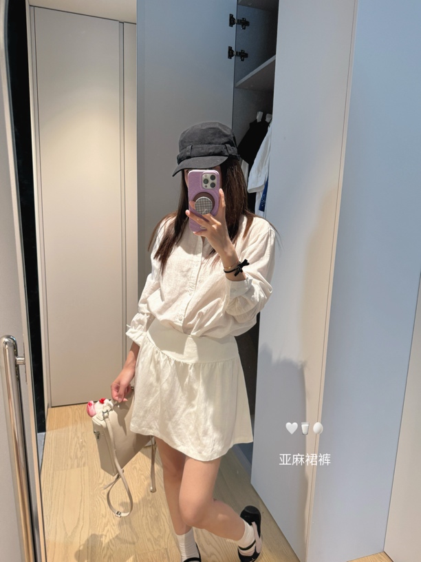 40亚麻的白色短裙（内里花苞安全短裤）626