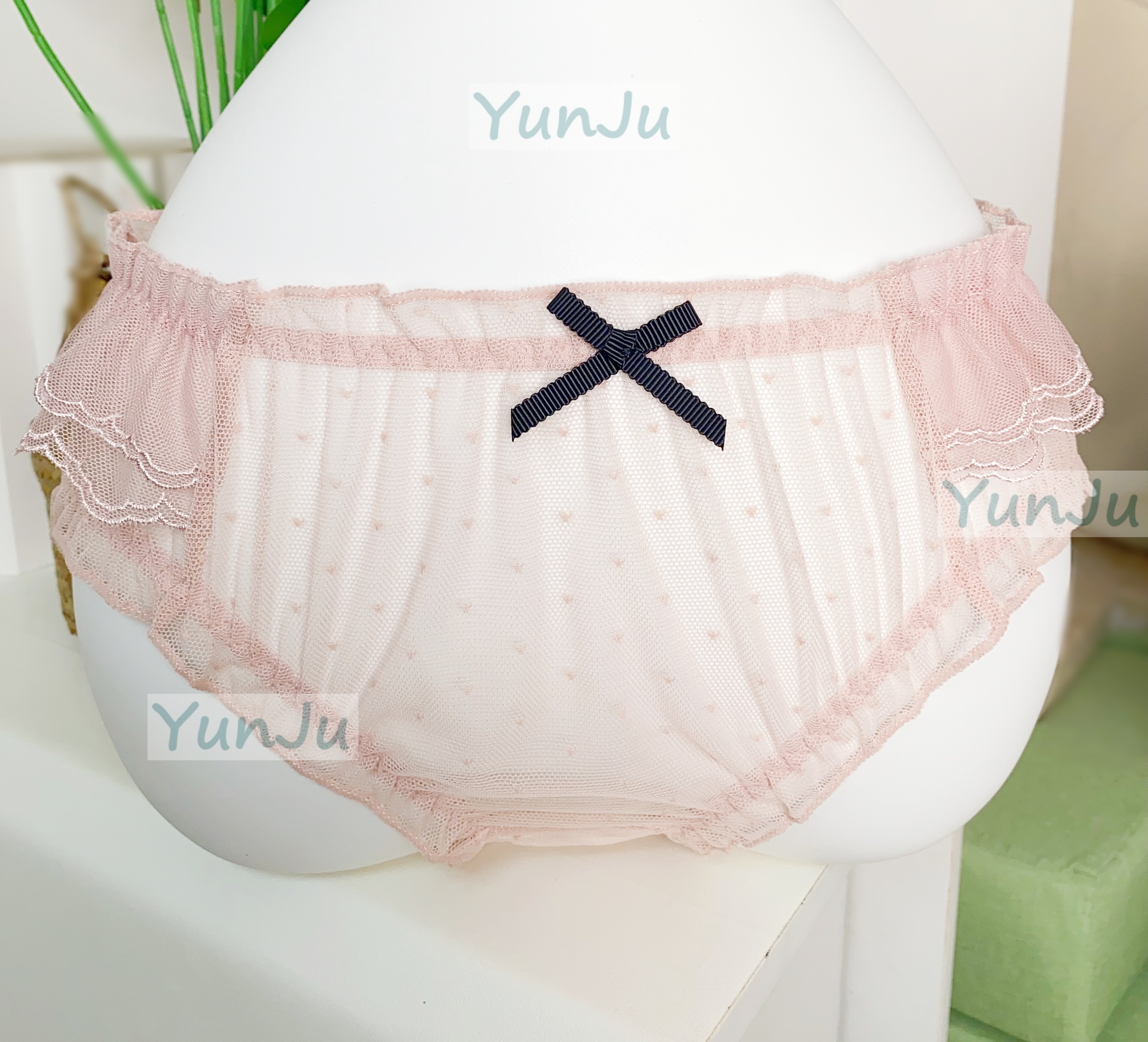 220斤胖MM大码内裤中腰 抗菌蕾丝日系纯欲性感蝴蝶结网纱三角裤