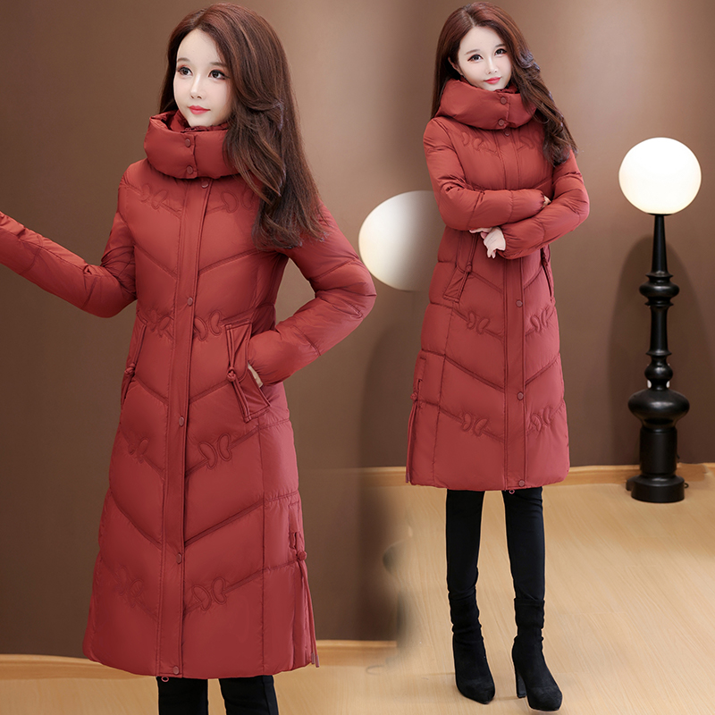 2025年秋冬流行中长款羽绒棉服宽松显瘦女装可脱卸帽长款过膝棉衣