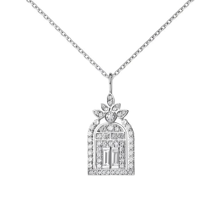 合金吊坠 【经典幸福之门项链】百搭轻奢高级满钻吊坠项链