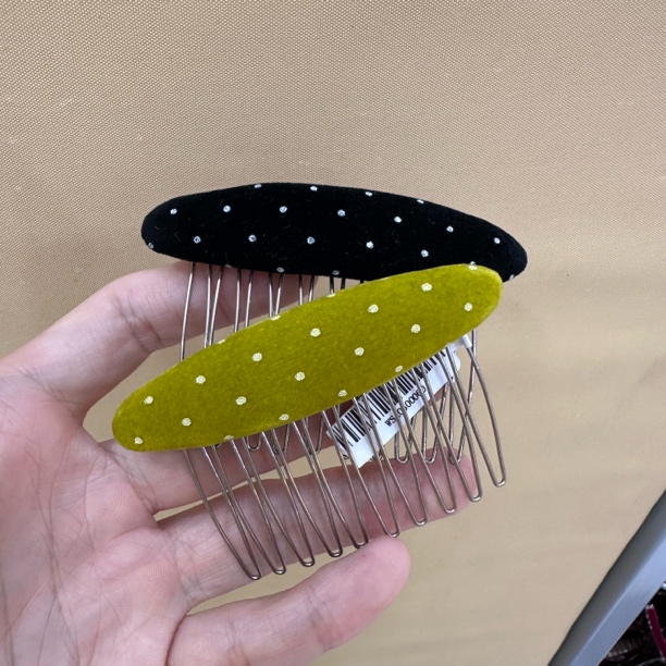 韩系气质波点植绒椭圆发梳后脑勺碎发整理倒插梳发饰