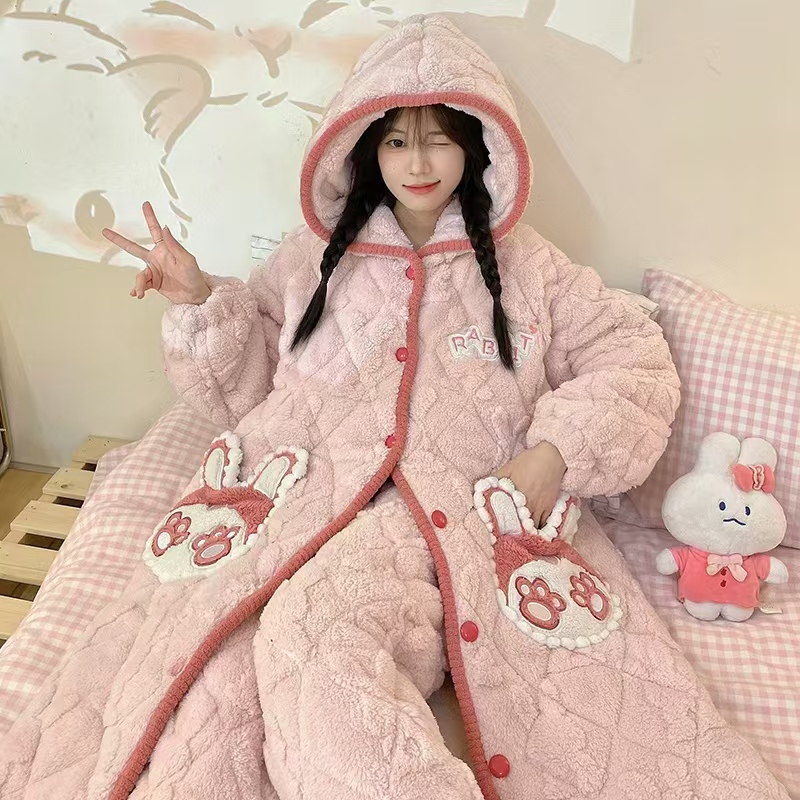 【2025走播】过款秋冬加厚可爱甜美卡通甜美三层夹棉睡衣变态厚外穿