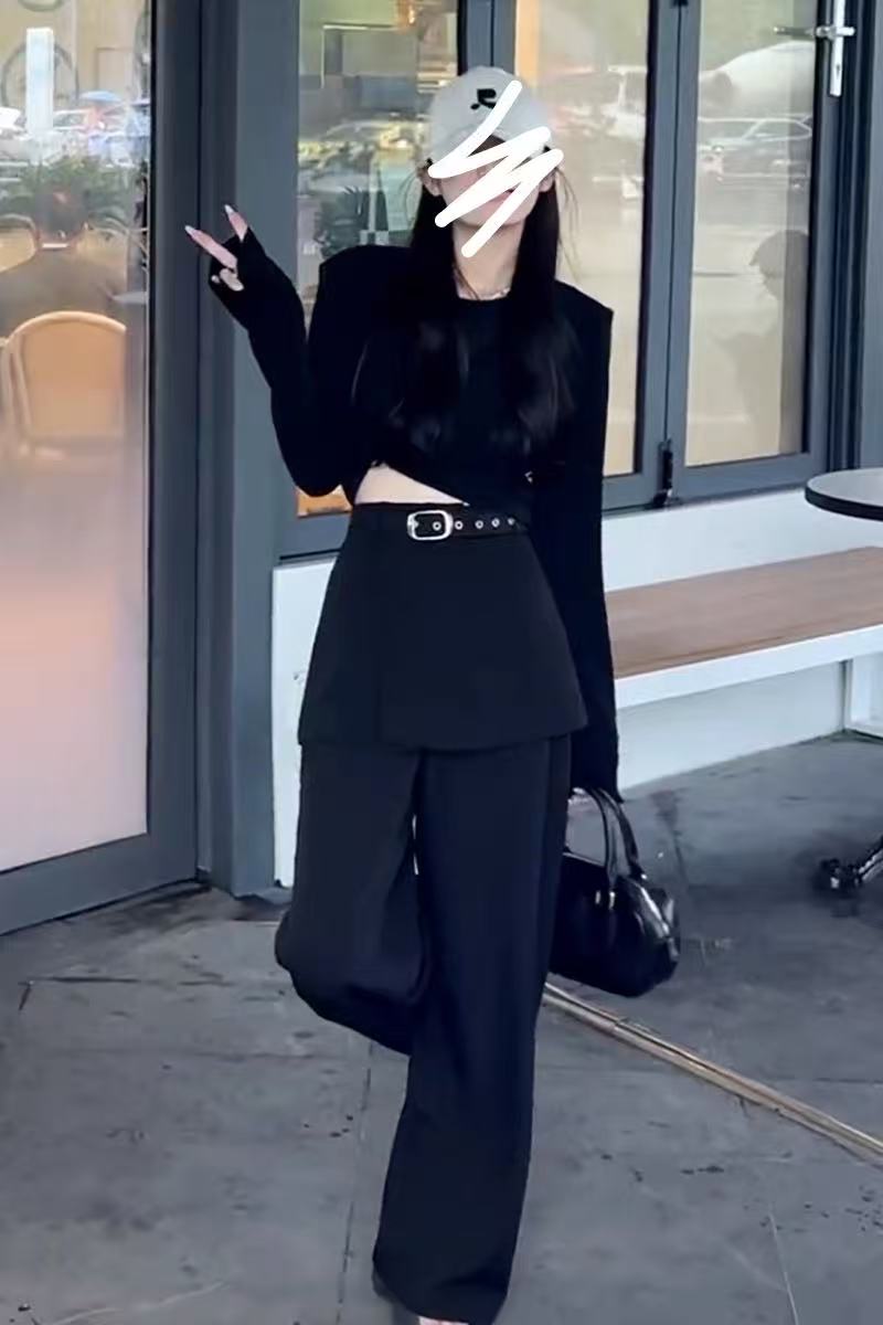 【大脸】高级感气质休闲西裤女屁帘西装裤高腰阔腿裤95957衣/5957裤