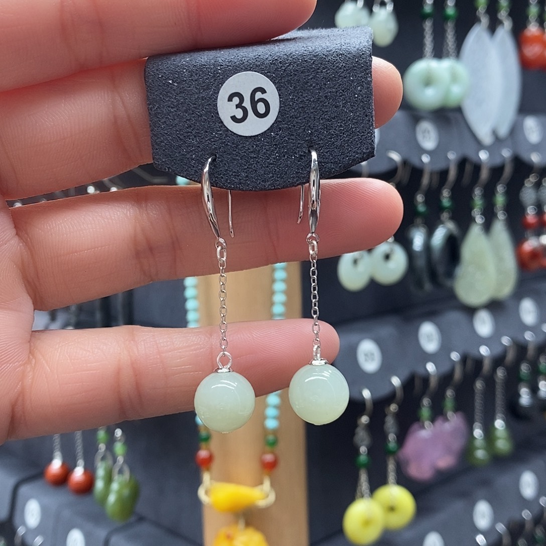 和田玉银S925镶嵌耳饰