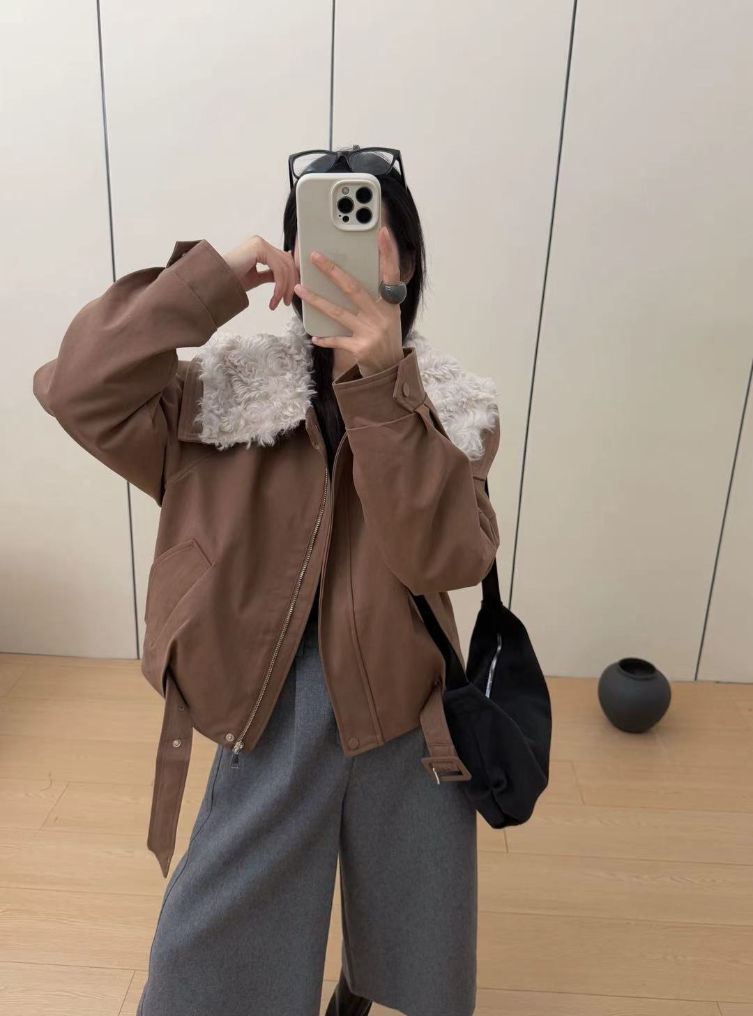 722时尚复古羊羔毛翻领休闲羽绒服外套女冬季新款加厚保暖派克服