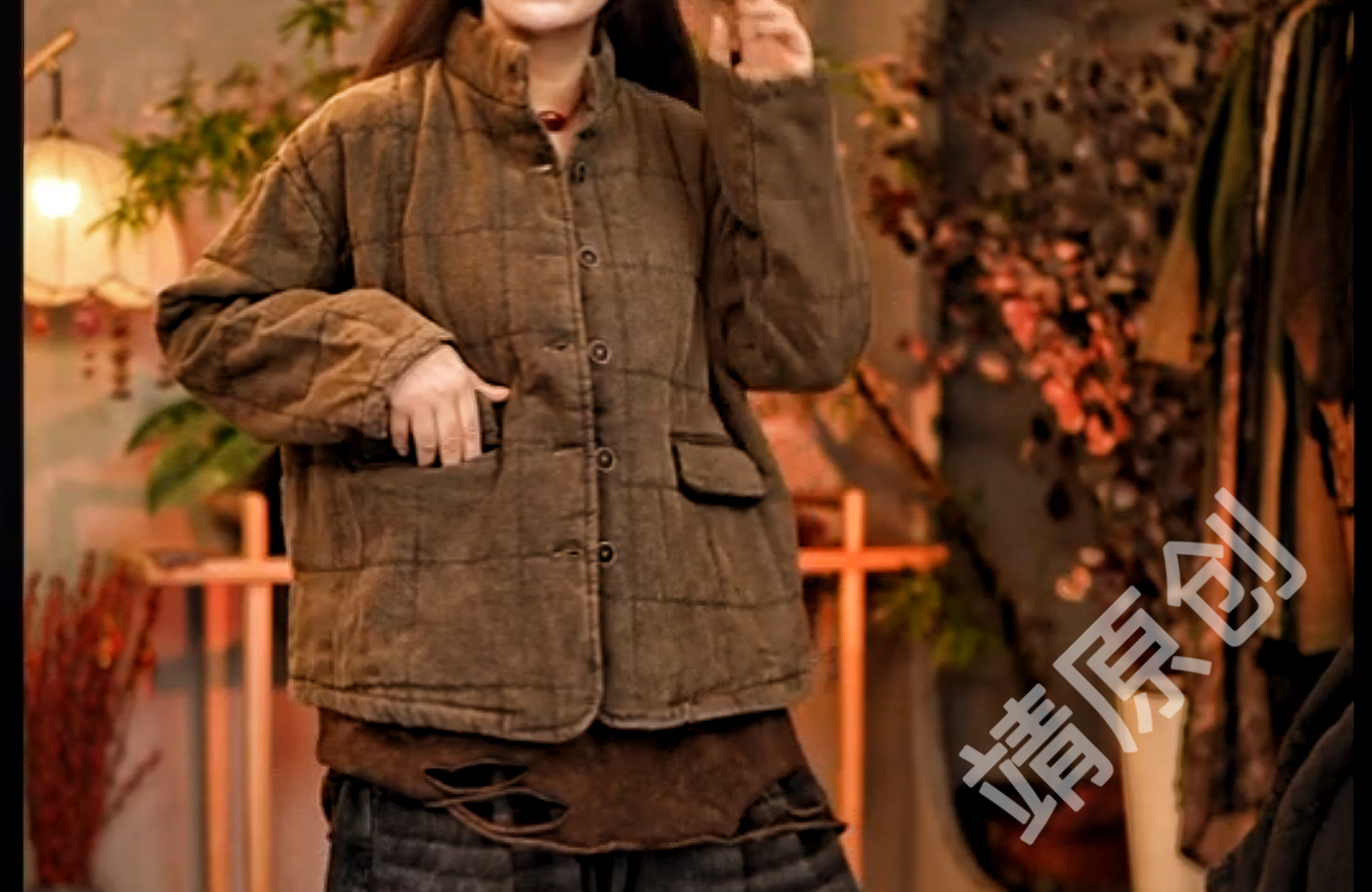 2950款短款炒色亚麻加棉小棉衣