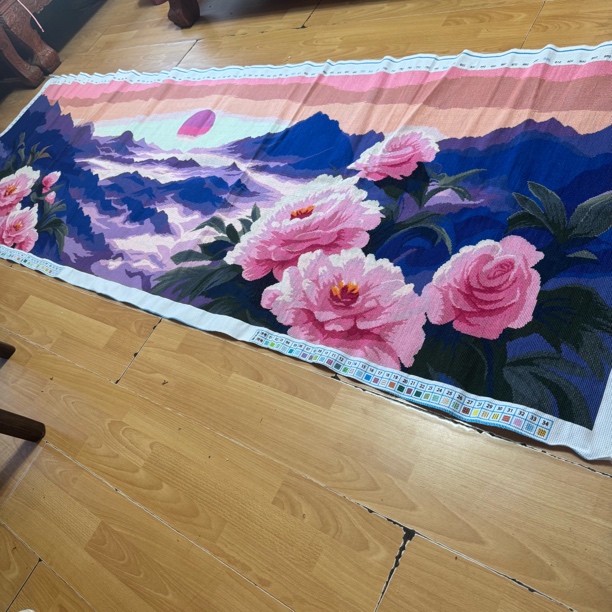 纯手工十字绣成品人工绣好的图花开富贵魏紫姚红3米满绣客厅山水