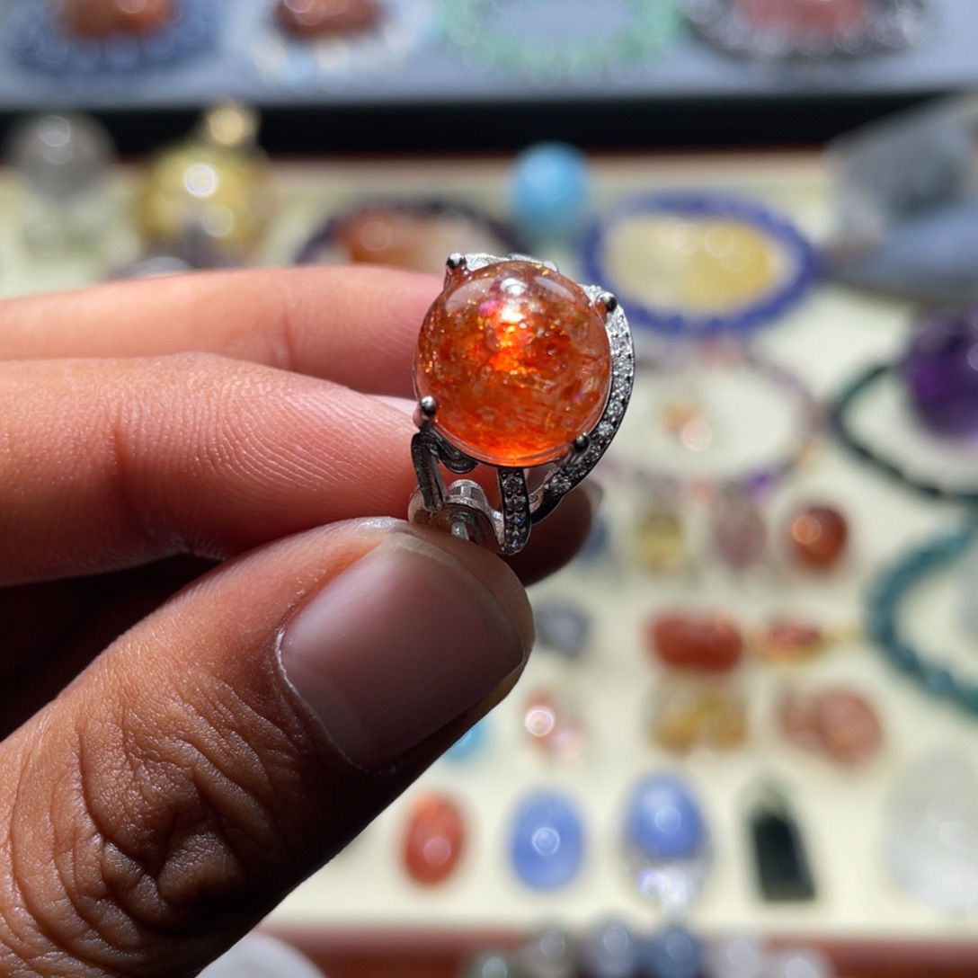 日光石戒指银S925镶嵌