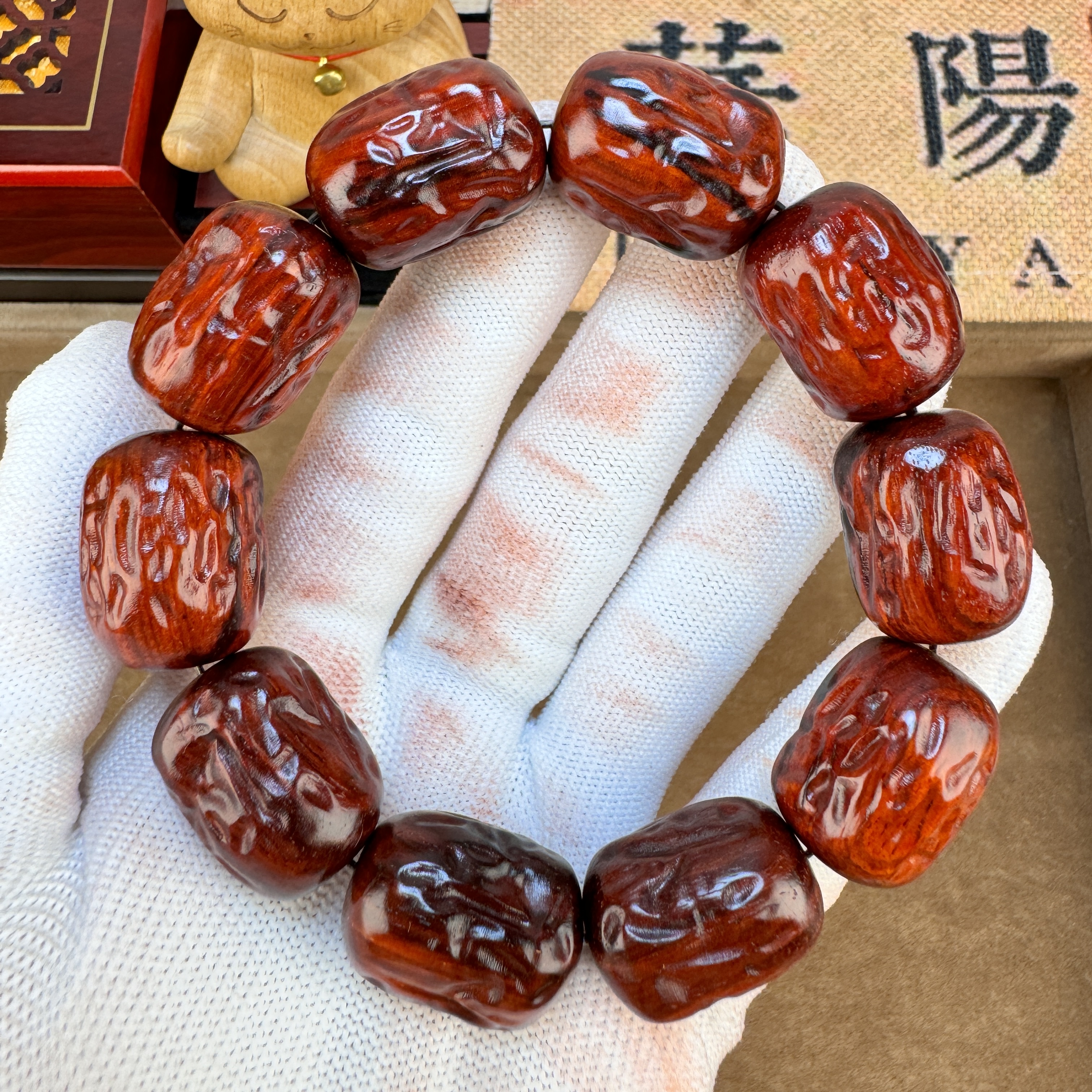 （0047）小叶紫檀18mmX24mm红枣珠手串
