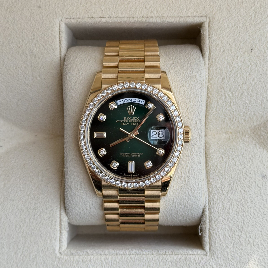 95新 Rolex/劳力士 劳力士星期日历型128348烟熏绿22年二手